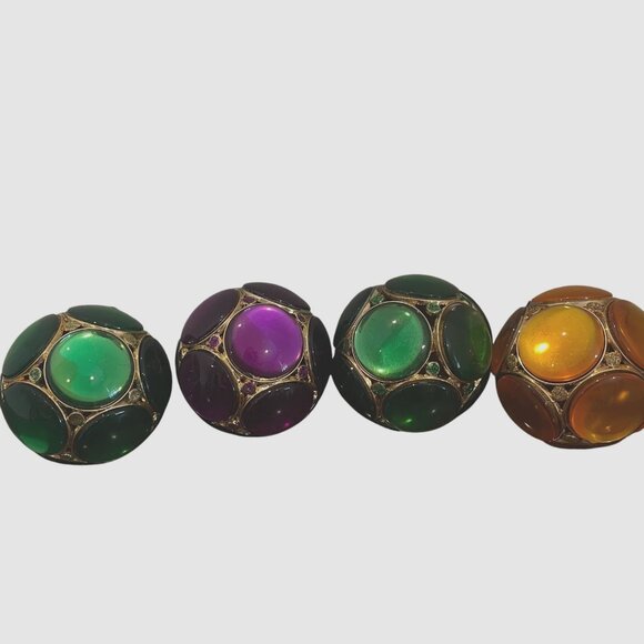 Set Of 4 Vintage Jeweled Glass Christmas Ornaments With Gold-Tone Accents - Gree - Picture 4 of 8